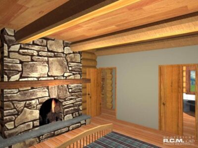 Projekt domu z drewna Pine Grove kominek