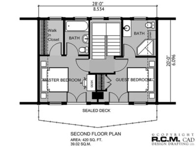 Projekt domu z drewna Log Chalet widok drugiego piętra