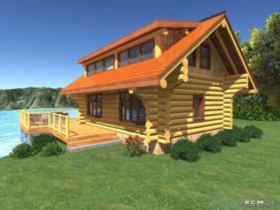 Projekt domu z drewna Vacation Sanctuary widok ukosny