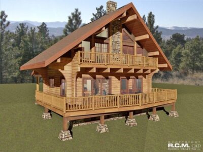 Projekt domu z drewna Log Chalet widok od frontu