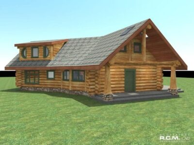 Projekt domu z drewna The Great Aspen Mountain widok ukośny