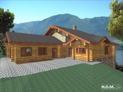Projekt domu z drewna Sun Peaks widok boczny