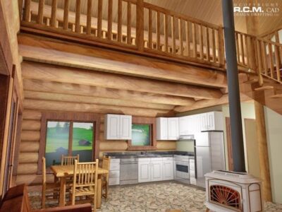 Projekt domu z drewna Treasure wnętrze kominek