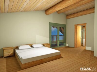 Projekt domu z drewna Logan Lake sypialnia